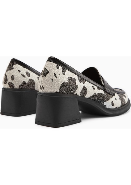 Keyla Siyah Beyaz Monokrom Desenli Kadın Loafer Ayakkabı indirimleri