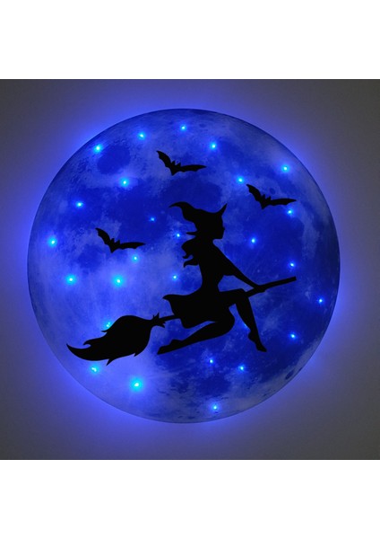 Kişiselleştirilebilir LED Işıklı Epoksi Katmanlı Tablo Cadı Dolunay