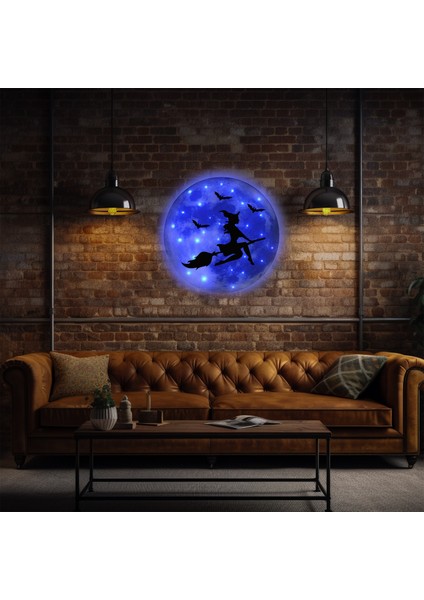 Kişiselleştirilebilir LED Işıklı Epoksi Katmanlı Tablo Cadı Dolunay modelleri