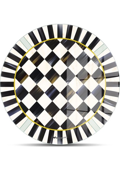 Cam Kesme Tahtası ve Sunumluk Yuvarlak Mackenzie Siyah Beyaz Dama Desenli 30X30 cm fiyatları
