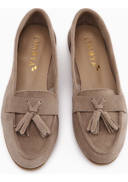 Doris Hakiki Deri Bej Süet Püsküllü Kadın Loafer Ayakkabı fırsatları