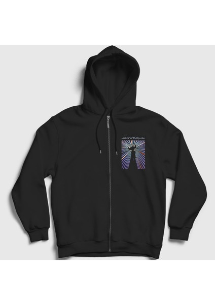 Unisex Siyah Little L Jamiroquai Fermuarlı Kapüşonlu Sweatshirt