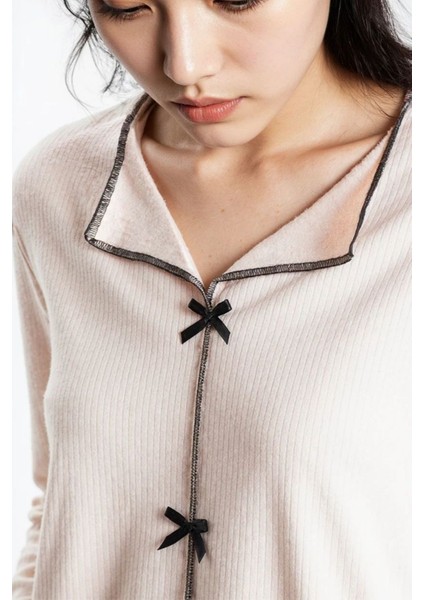 Kadın Taş Melanj Raporlu Kaşkorse Doku Seoul Uzun Kol Üst Pantolon Pijama Takım indirimleri