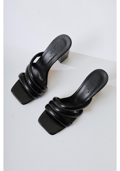 Sasima Siyah Yılan Desenli Bantlı Topuklu Terlik modelleri