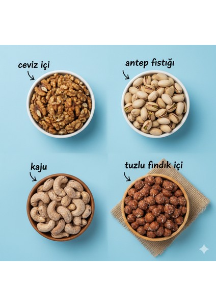 Karışık Kuruyemiş Paketi 4'lü (Hediyeli) Ceviz Içi Kabuklu Kaju Antep Fıstık Fındık Içi