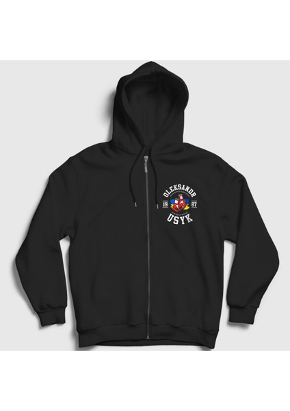 Unisex Siyah Team Boks Boxing Oleksandr Usyk Fermuarlı Kapüşonlu Sweatshirt