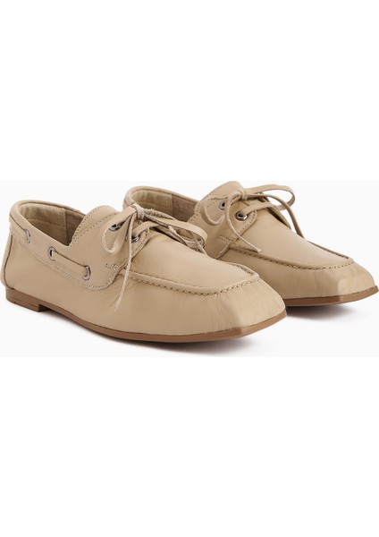 Arian Hakiki Deri Bej Bağcıklı Makosen Günlük Loafer Kadın Ayakkabı modelleri