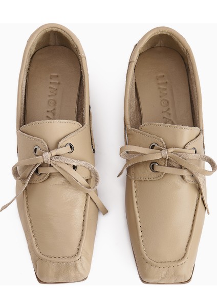 Arian Hakiki Deri Bej Bağcıklı Makosen Günlük Loafer Kadın Ayakkabı fırsatları