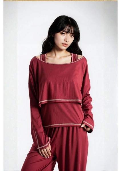 Kadın Bordo Raporlu Kaşkorse Doku Seoul 3 Lü Pijama Takım fiyatları