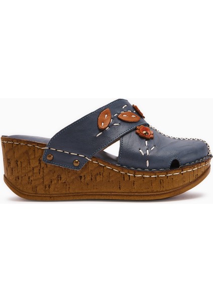 Hakiki Deri Alto Koyu Mavi Dolgu Terlik Eskitme Tabanlı Comfort Terlik fiyatları