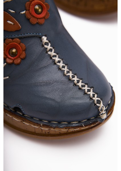 Hakiki Deri Alto Koyu Mavi Dolgu Terlik Eskitme Tabanlı Comfort Terlik fırsatları