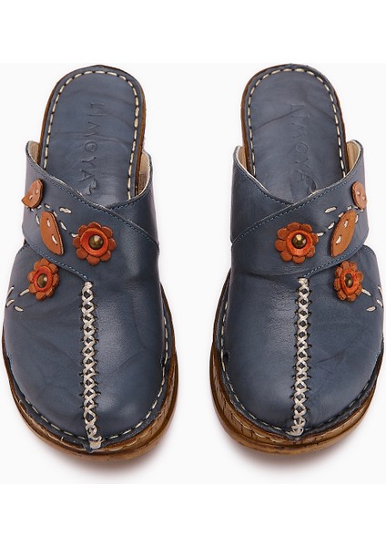 Hakiki Deri Alto Koyu Mavi Dolgu Terlik Eskitme Tabanlı Comfort Terlik indirimleri