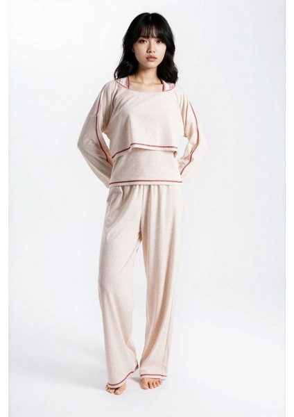 Kadın Taş Melanj Raporlu Kaşkorse Doku Seoul 3 Lü Pijama Takım fiyatları