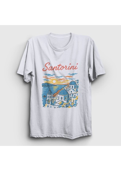 Unisex Beyaz Santorini Greece Yunanistan T-Shirt