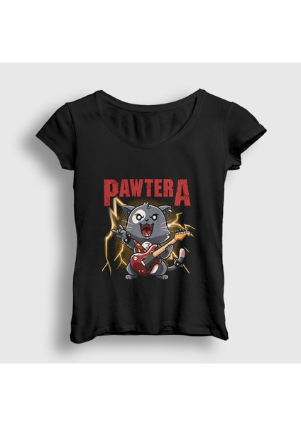 Kadın Siyah Pawtera Pantera Kedi Kedili T-Shirt