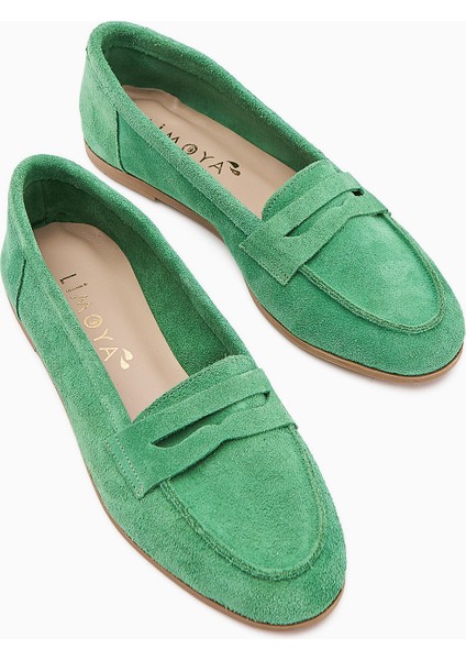 Solina Hakiki Deri Yeşil Süet Makosen Ayakkabı Rahat Günlük Loafer