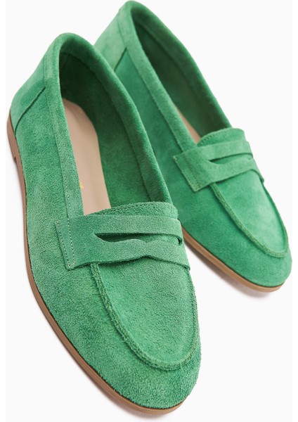 Solina Hakiki Deri Yeşil Süet Makosen Ayakkabı Rahat Günlük Loafer fiyatları