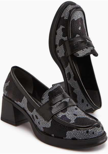 Keyla Siyah Monokrom Desenli Kadın Loafer Ayakkabı