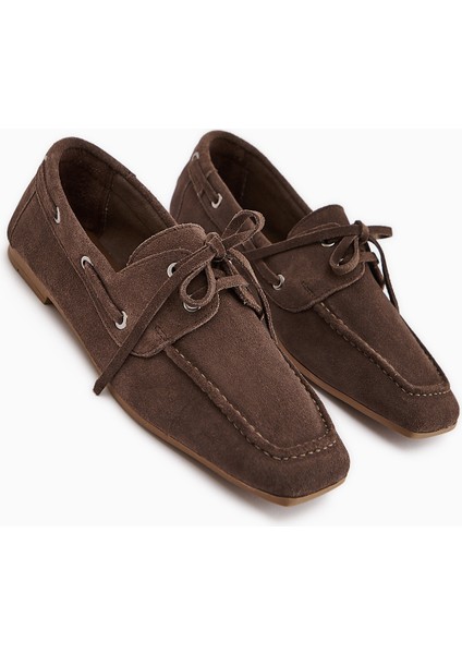 Arian Hakiki Deri Vizon Süet Bağcıklı Makosen Günlük Loafer Kadın Ayakkabı modelleri