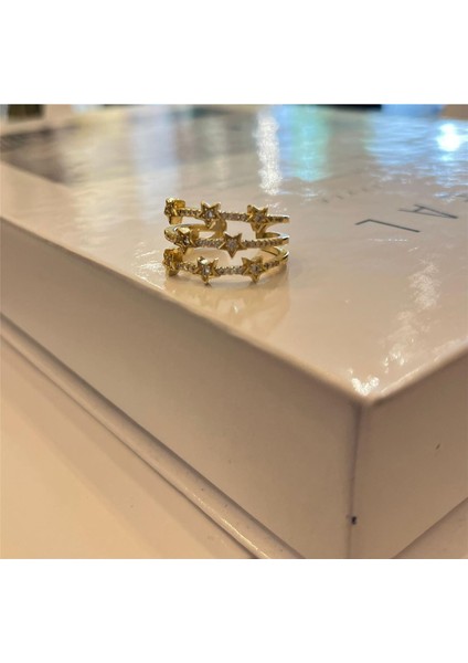 Yüzük 3 Sıra Yıldızlı Taslı Yüzük