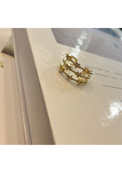 Yüzük 3 Sıra Yıldızlı Taslı Yüzük fiyatları