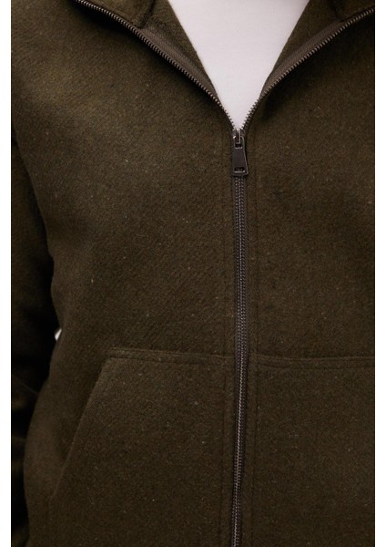 Erkek Relax Fit Rahat Kesim Fermuarlı Çift Cep Kapüşonlu Haki Ceket Gömlek modelleri