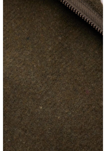 Erkek Relax Fit Rahat Kesim Fermuarlı Çift Cep Kapüşonlu Haki Ceket Gömlek