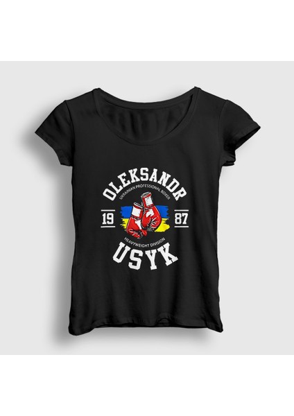 Kadın Siyah Team Boks Boxing Oleksandr Usyk T-Shirt