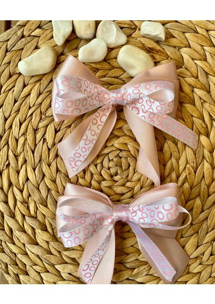 Kurdele Model Çocuk ve Yetişkinler Için Lila ve Pudra Renk El Yapımı Iki Adet Toka