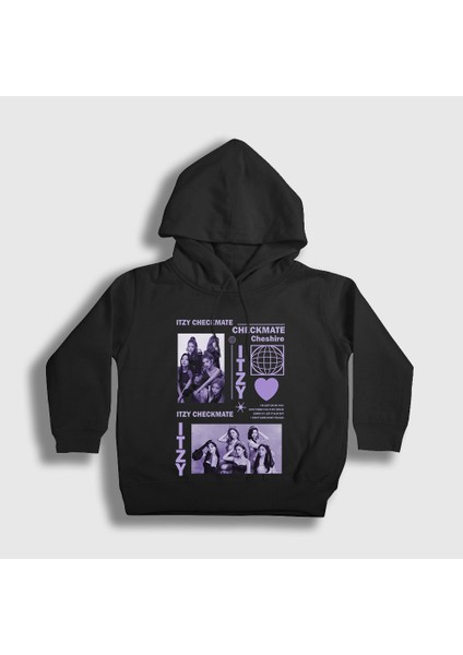Unisex Çocuk Siyah Poster K Pop Itzy Kapüşonlu Sweatshirt