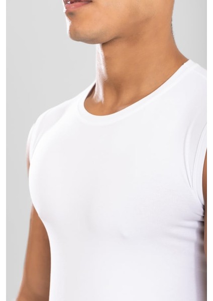 Erkek Bisiklet Yaka Kolsuz Pamuklu Body Fanila Tişört Beyaz modelleri