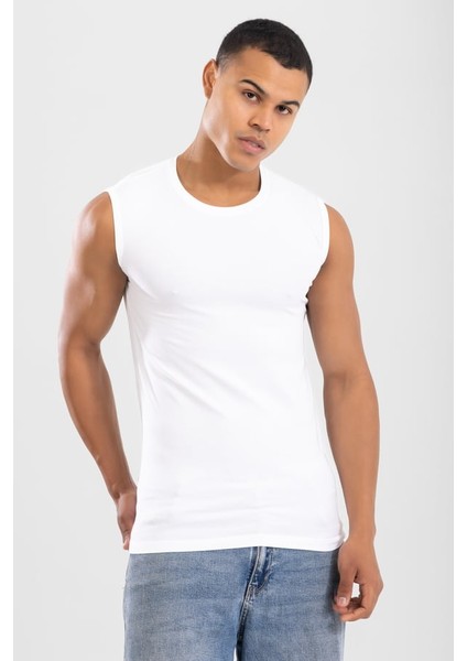 Erkek Bisiklet Yaka Kolsuz Pamuklu Body Fanila Tişört Beyaz indirimleri