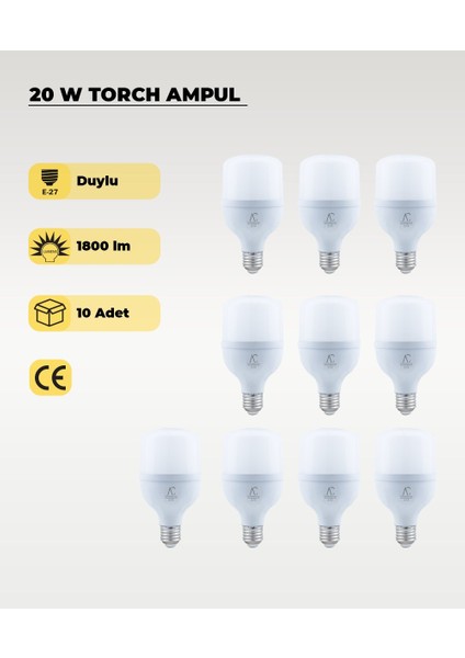 20W Torch Led Ampul Amber Işık 10 Adet modelleri