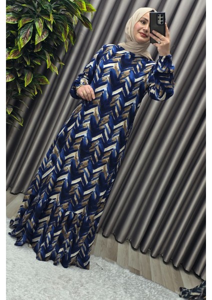 Kadın Tesettür Giyim Büyük Beden Viscon Desenli Elbise fiyatları