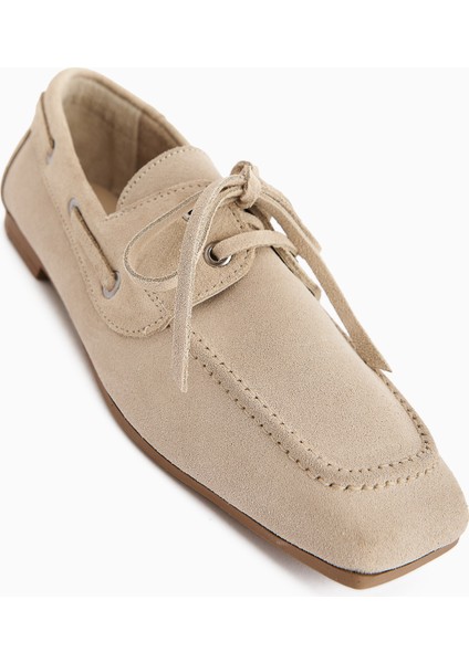 Arian Hakiki Deri Bej Süet Bağcıklı Makosen Günlük Loafer Kadın Ayakkabı fiyatları
