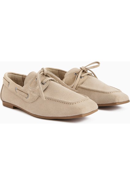 Arian Hakiki Deri Bej Süet Bağcıklı Makosen Günlük Loafer Kadın Ayakkabı fırsatları