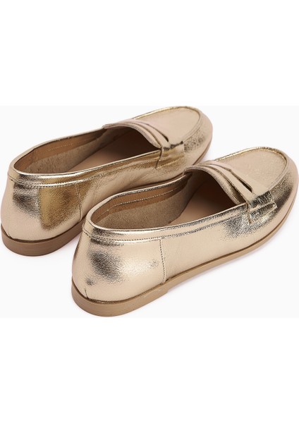 Solina Hakiki Deri Altın Makosen Ayakkabı Rahat Günlük Loafer indirimleri