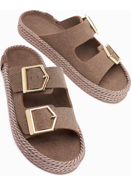 Horia Vizon Çift Bantlı Örgü Tabanlı Kadın Terlik modelleri