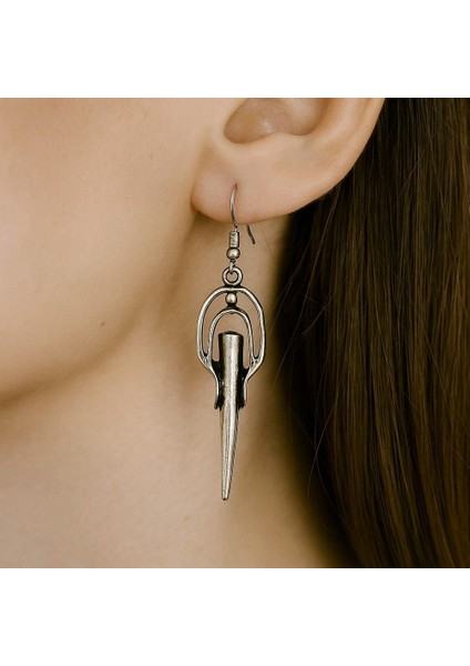 Etnik Mızrak Şekilli Kadın Küpe Çift Adet Gümüş Kaplama El Yapımı Küpe