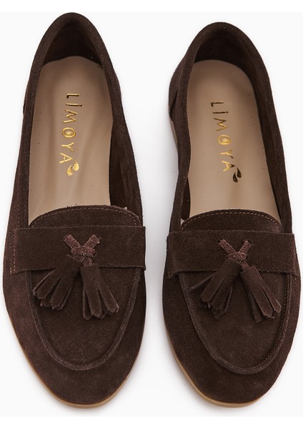 Doris Hakiki Deri Kahve Süet Püsküllü Kadın Loafer Ayakkabı fırsatları