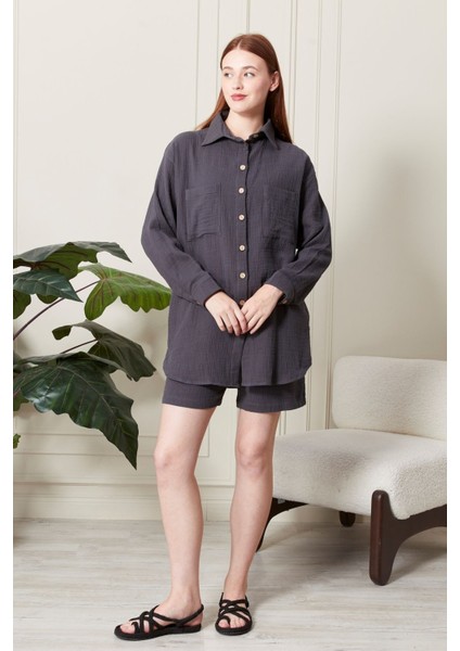 Soft %100 Koton Kumaş Şort Gömlek Takım