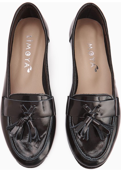 Doris Hakiki Deri Siyah Metalik Püsküllü Kadın Loafer Ayakkabı fırsatları