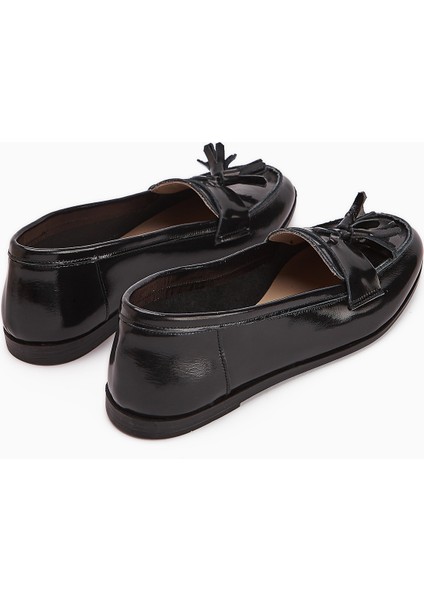 Doris Hakiki Deri Siyah Metalik Püsküllü Kadın Loafer Ayakkabı indirimleri