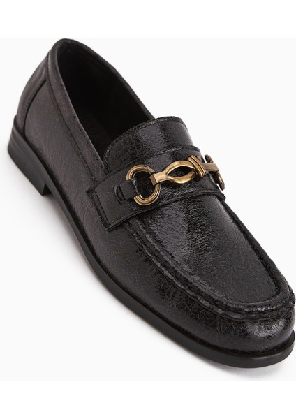 Kali Siyah Zincir Detaylı Loafer Kadın Ayakkabı modelleri