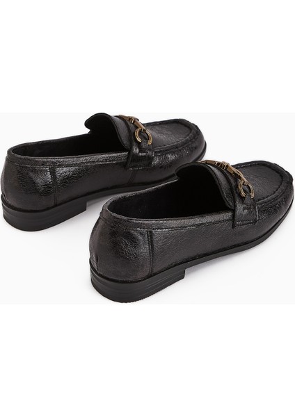 Kali Siyah Zincir Detaylı Loafer Kadın Ayakkabı indirimleri