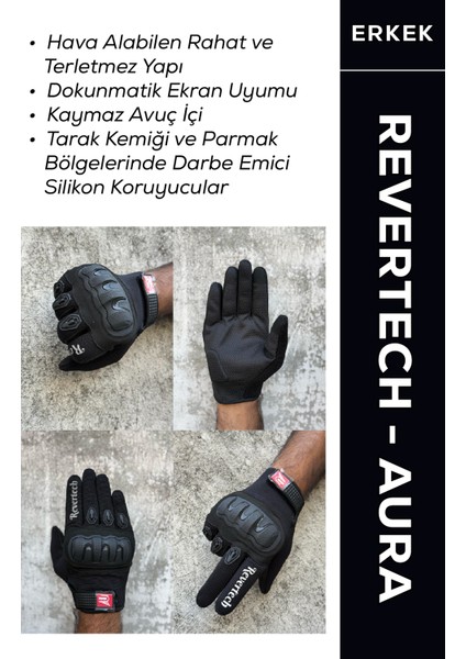 Revertech Aura Siyah - Dokunmatik Ekran Uyumlu Motosiklet Eldiveni (Erkek)