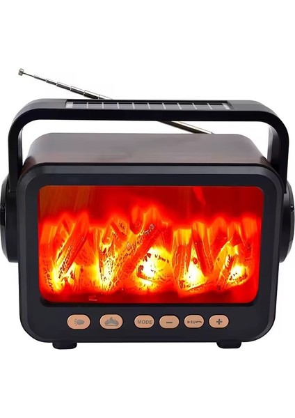 FP-337-S Solar Panelli Şömine Nostaljik Görünümlü Bluetoothlu ve Fenerli Mp3 Çalar Radyo Müzik Kutusu