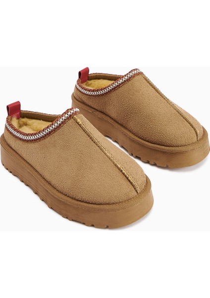 Anne-Liis Vizon Süet Dokuma Detaylı Kışlık Terlik