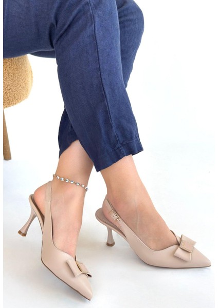 Leyya Bej Cilt Topuklu Ayakkabı