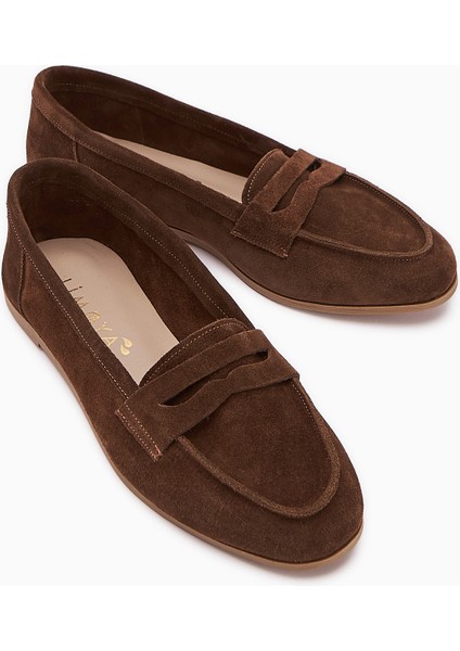 Solina Hakiki Deri Kahve Süet Makosen Ayakkabı Rahat Günlük Loafer
